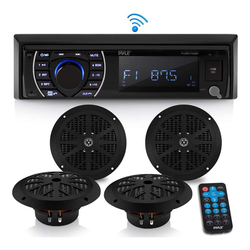 Pyle 6.5 Inch Bluetooth Marine Receiver Stereo and Speaker Kit, Black(For Parts)