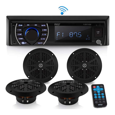 Pyle PLMRKT48BK 6.5 Inch Bluetooth Marine Receiver Stereo and Speaker Kit, Black