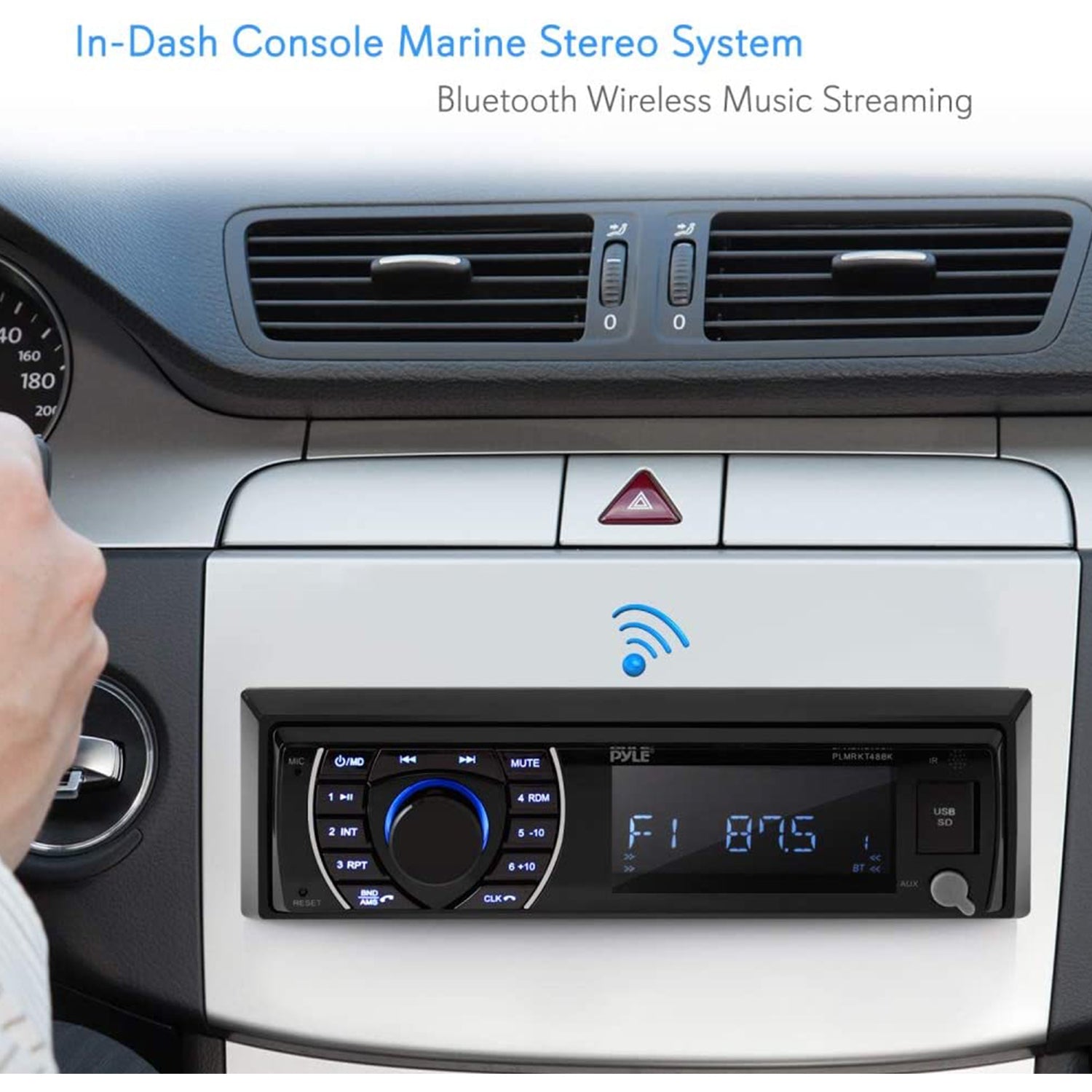 Pyle 6.5 Inch Bluetooth Marine Receiver Stereo and Speaker Kit, Black (4 Pack)