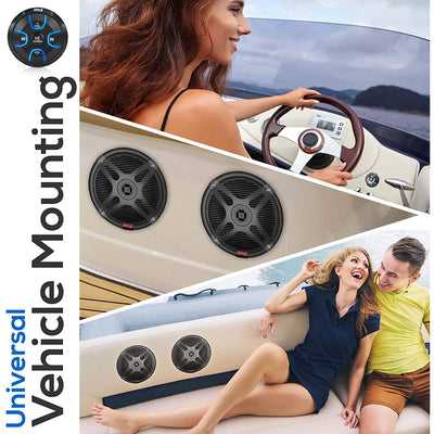 Pyle 6.5" Marine Speakers with Bluetooth Remote, Black (2 Pack) (For Parts)