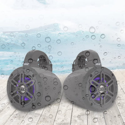 Pyle 4" Waterproof Marine Tower Speaker System w/ LED Lights, Pair (Open Box)
