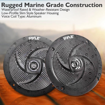 Pyle PLMRS53BL 5.25 Inch Waterproof Low Profile Marine Speakers, Black (2 Pack)