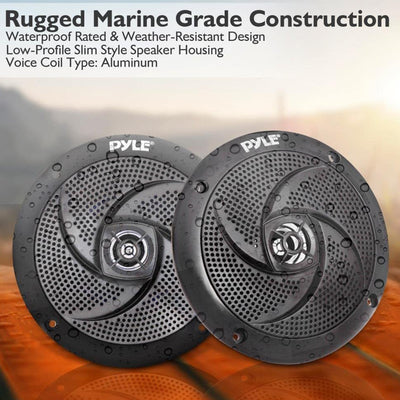 Pyle 6.5 Inch Waterproof Low Profile Marine Speakers, Black (2 Pack) (Open Box)