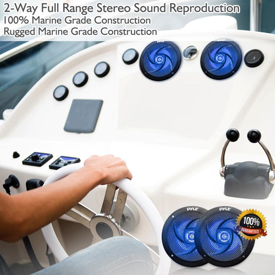 Pyle 5.25 Inch Waterproof Low Profile Marine Speakers, Black (2 Pack) (Open Box) - VMInnovations