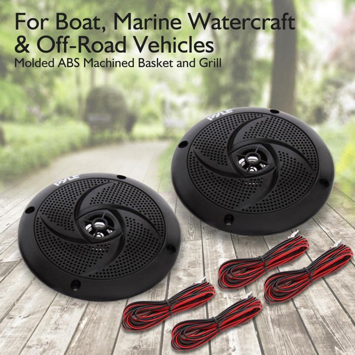Pyle 5.25 Inch Waterproof Low Profile Marine Speakers, Black (2 Pack) (Open Box) - VMInnovations
