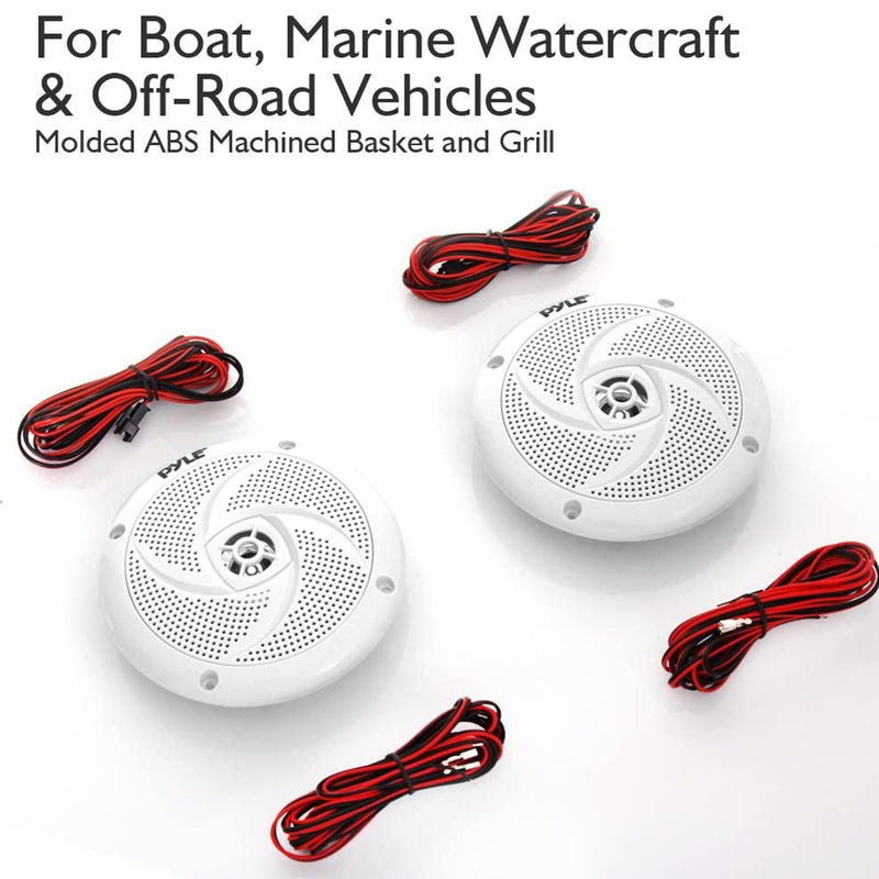 Pyle 6.5 Inch Waterproof Low Profile Marine Speakers, White (2 Pack) (Open Box)