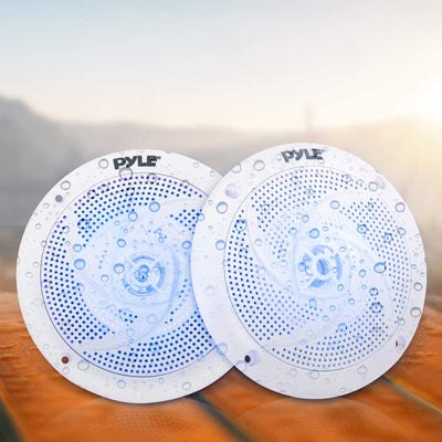 Pyle PLMRS53WL 5.25 Inch Waterproof Low Profile Marine Speakers, White (8 Pack)