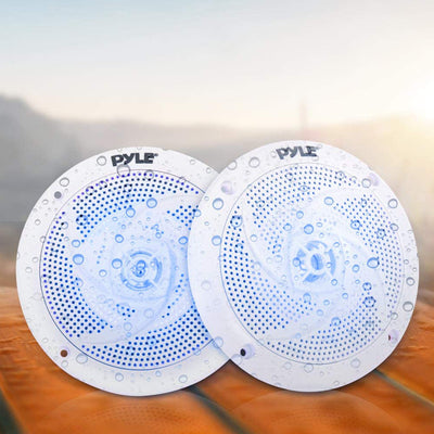 Pyle PLMRS53WL 5.25 Inch Low Profile Marine Speakers, White (2 Pack) (Open Box)