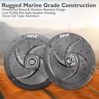 Pyle PLMRS5B 5.25 Inch Waterproof Low Profile Marine Speakers, Black (2 Pack)