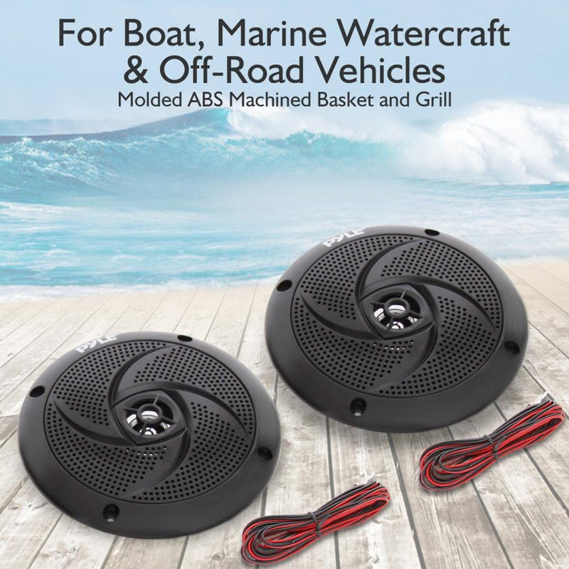 Pyle 5.25 Inch Waterproof Low Profile Marine Speakers, Black (2 Pack) (Open Box)