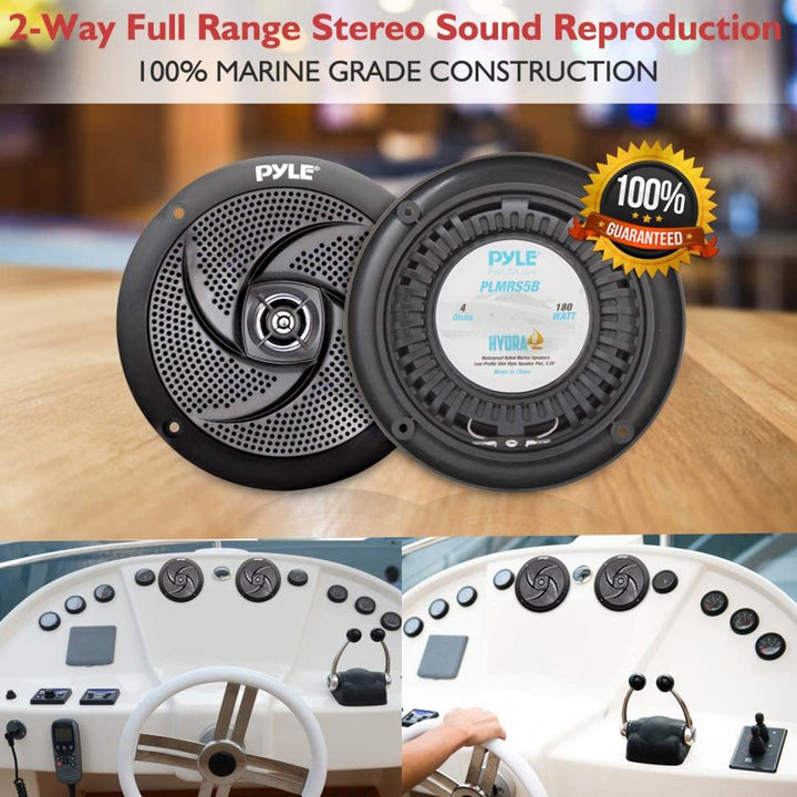 Pyle PLMRS5B 5.25 Inch Waterproof Low Profile Marine Speakers, Black (2 Pack)