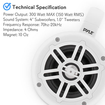 Pyle PLMRWB45W 4" 300 Watt Waterproof Marine Tower Speaker System(1 Pair) (Used) - VMInnovations