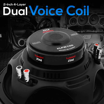 Pyle PLPW10D Power 10 Inch 1000 Watt 4 Ohm Car Audio Dual Voice Coil Subwoofer