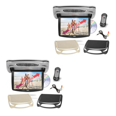 Pyle Flip Down Roof Mounted 13.3 In LCD Screen Multimedia DVD CD Player (2 Pack)