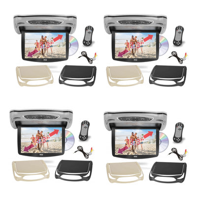 Pyle Flip Down Roof Mounted 13.3 In LCD Screen Multimedia DVD CD Player (4 Pack)