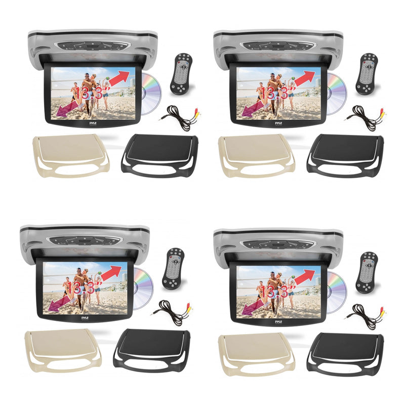 Pyle Flip Down Roof Mounted 13.3 In LCD Screen Multimedia DVD CD Player (4 Pack)