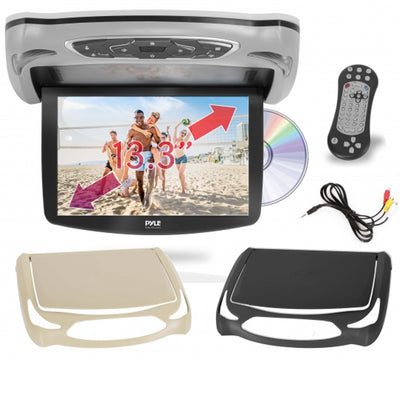 Pyle Flip Down Roof Mounted 13.3 In LCD Screen Multimedia DVD CD Player (2 Pack)