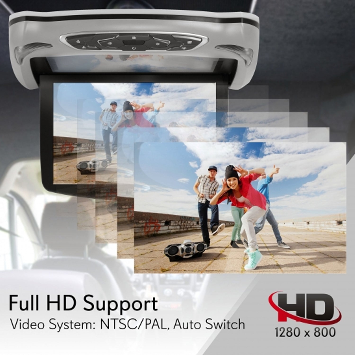 Pyle PLRD146 Flip Down Roof Mounted 13.3 " LCD Screen Multimedia DVD CD Player (Refurbished)