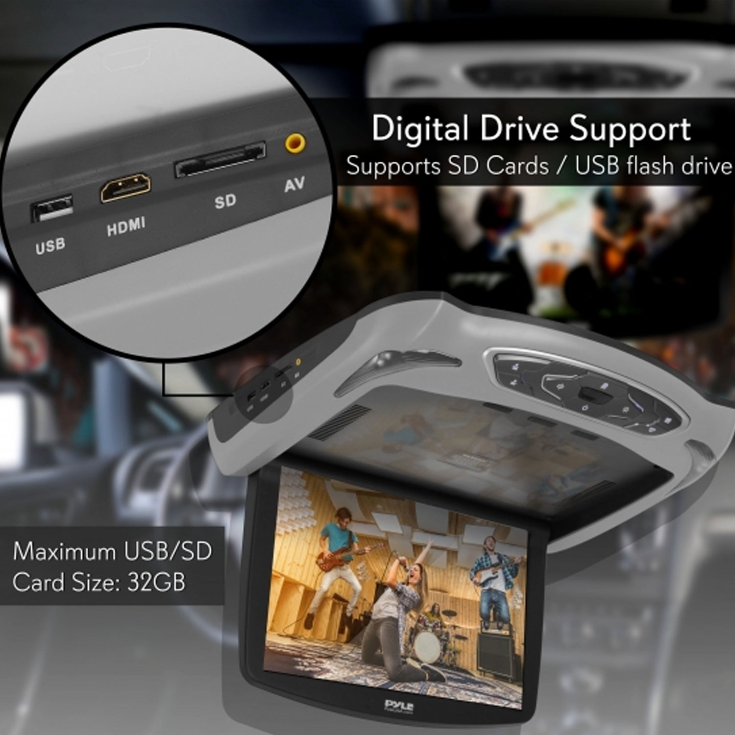 Pyle PLRD146 Flip Down Roof Mounted 13.3 " LCD Screen Multimedia DVD CD Player (Refurbished)