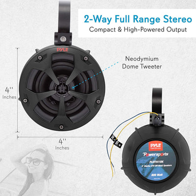 Pyle PLUTV41BK 2 Way 4" 800W Off Road Waterproof Marine Speaker System (2 Pack) - VMInnovations