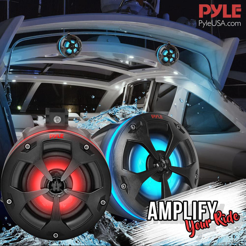 Pyle Compact 2 Way Marine Grade Tower Speakers System with RGB Lights (2 Pack)