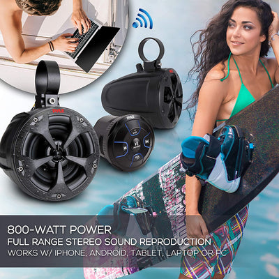 Pyle 2 Way 4 Inch Off Road Bluetooth 800W Waterproof Marine Speakers (Open Box)
