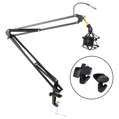 Pyle Microphone Boom Suspension Scissor Spring Arm Clamp On Stand, Black(4 Pack)