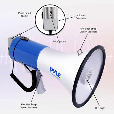 Pyle 1200 Yard Sound Range Portable PA Bullhorn Megaphone Speaker, Blue (Used)