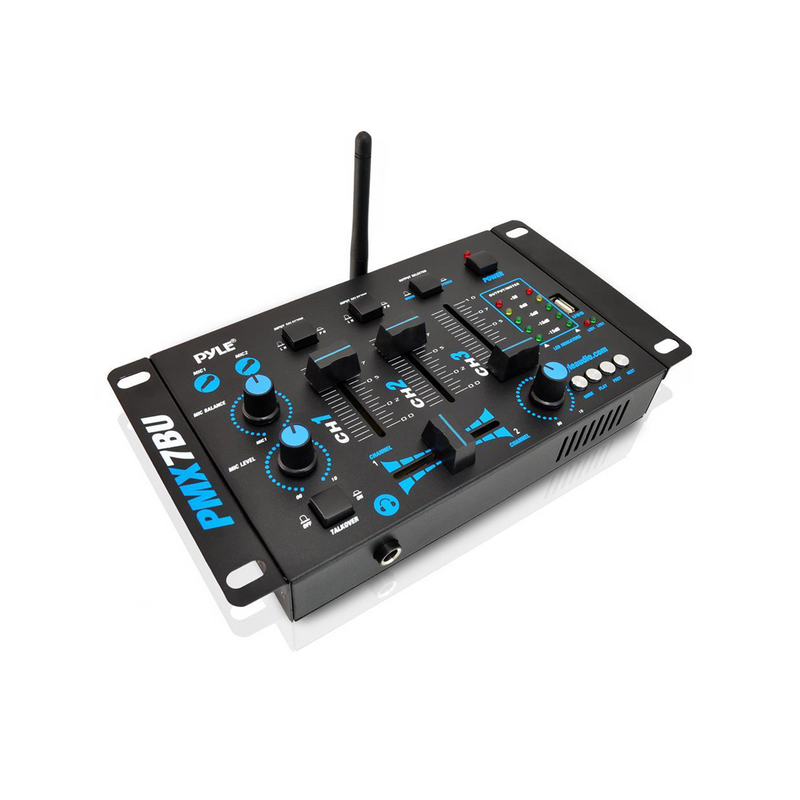 Pyle 3 Channel Bluetooth DJ Sound Board Mixer System with Mic Talkover (2 Pack)