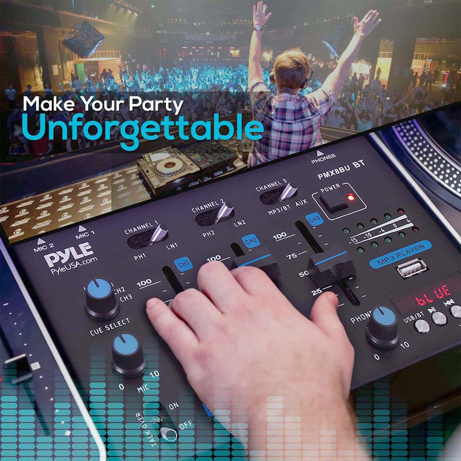 Pyle PMX8BU 3 Channel Bluetooth DJ Sound Board Mixer with Mic Talkover (2 Pack)