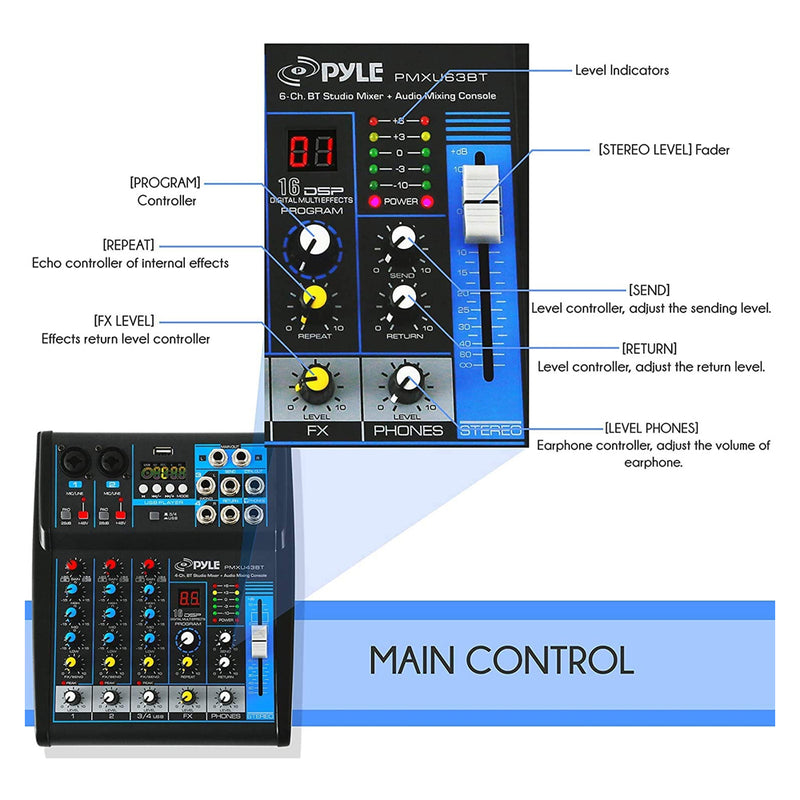 Pyle Bluetooth Sound Board Mixer System for DJ Studio Controller (For Parts)