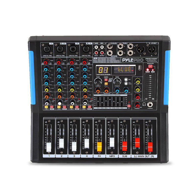 Pyle PMXU46BT 4 Channel Bluetooth Sound Board Mixer System for DJ Studio Audio