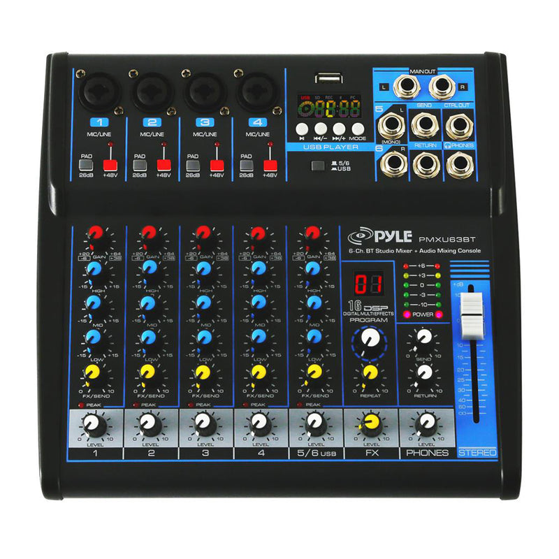 Pyle 6 Channel Bluetooth Sound Board Mixer System for DJ Studio Audio (Used)