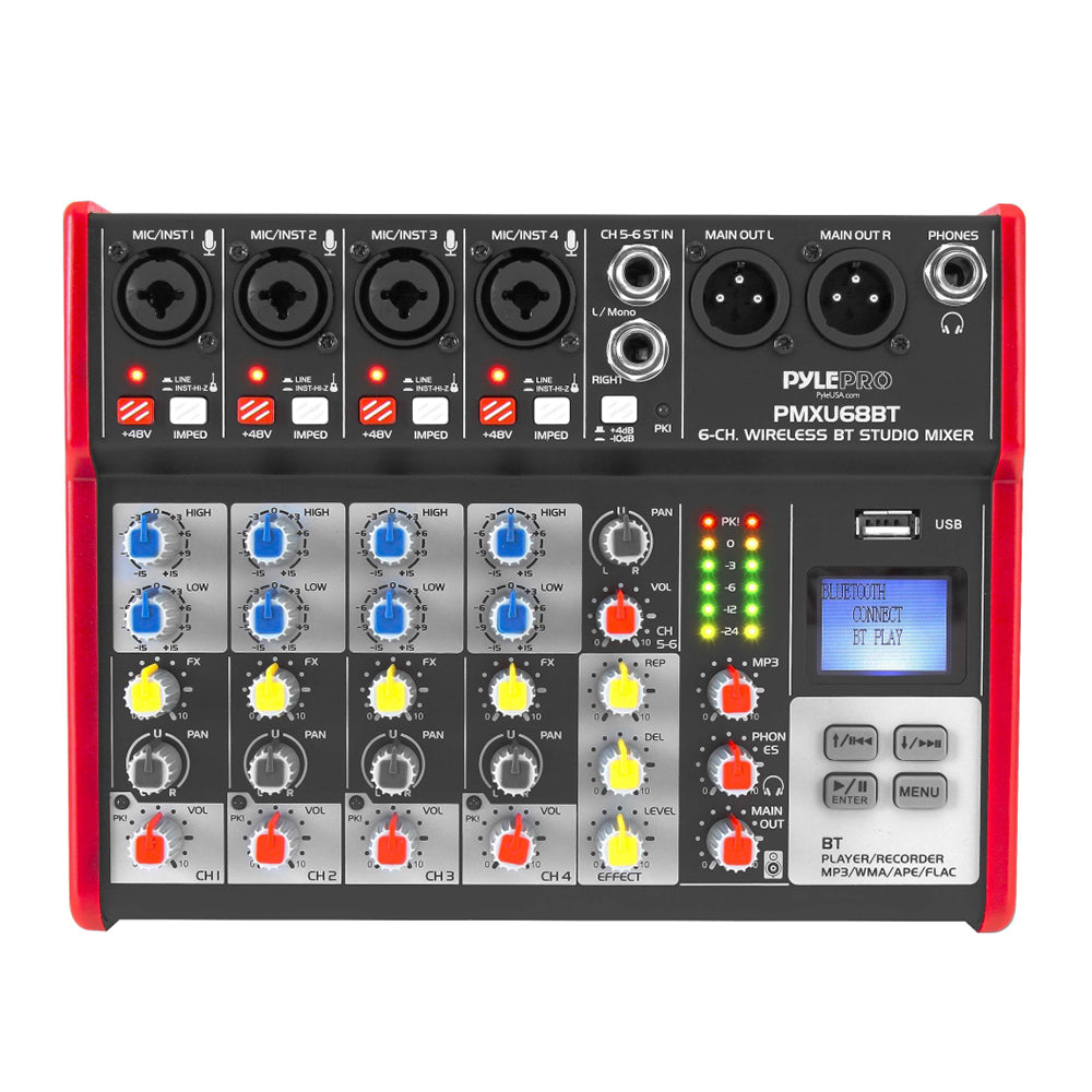 Pyle 6 Channel Bluetooth Sound Board Mixer System for DJ Studio Audio (Open Box)