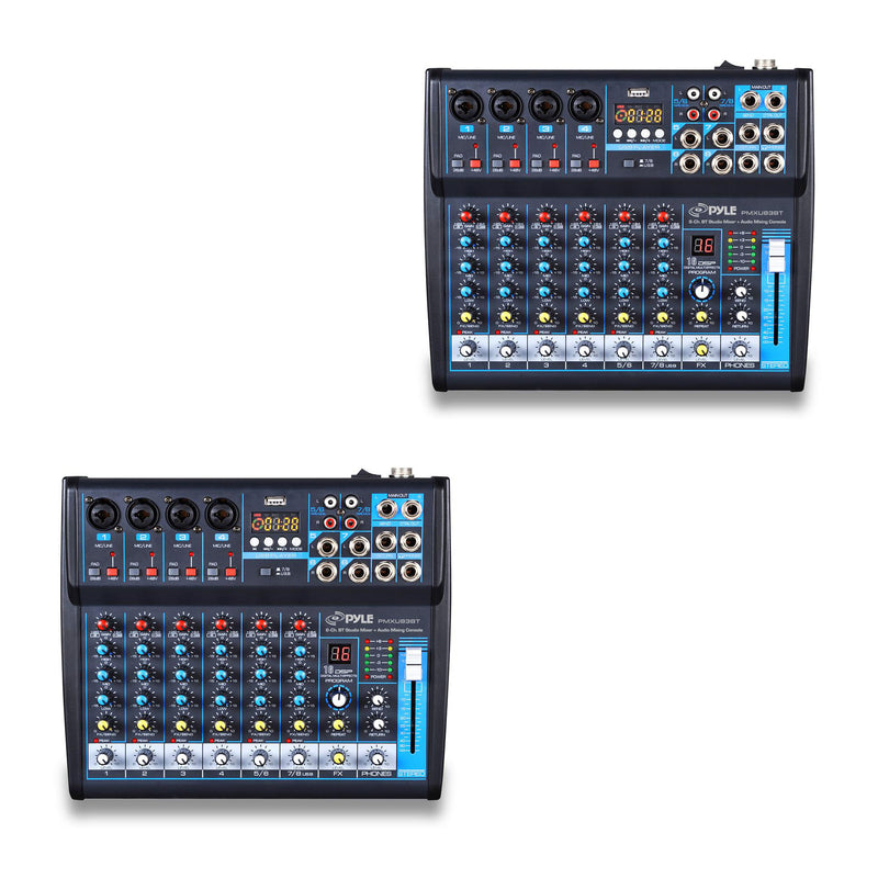 Pyle 8 Channel Bluetooth Sound Board Mixer System for DJ Studio Audio (2 Pack)