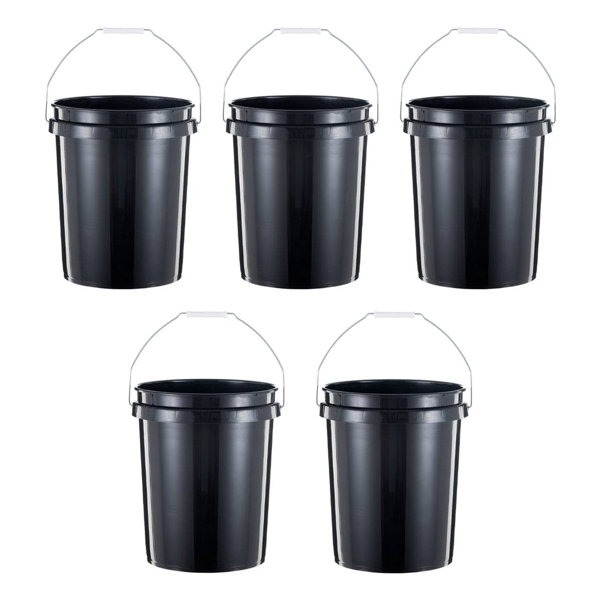 United Solutions 5 Gallon Utility Plastic Bucket with Handle, Black (5 Pack)