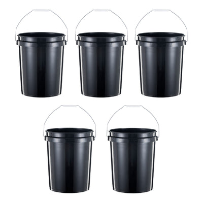 United Solutions 5 Gallon Utility Plastic Bucket with Handle, Black (5 Pack)