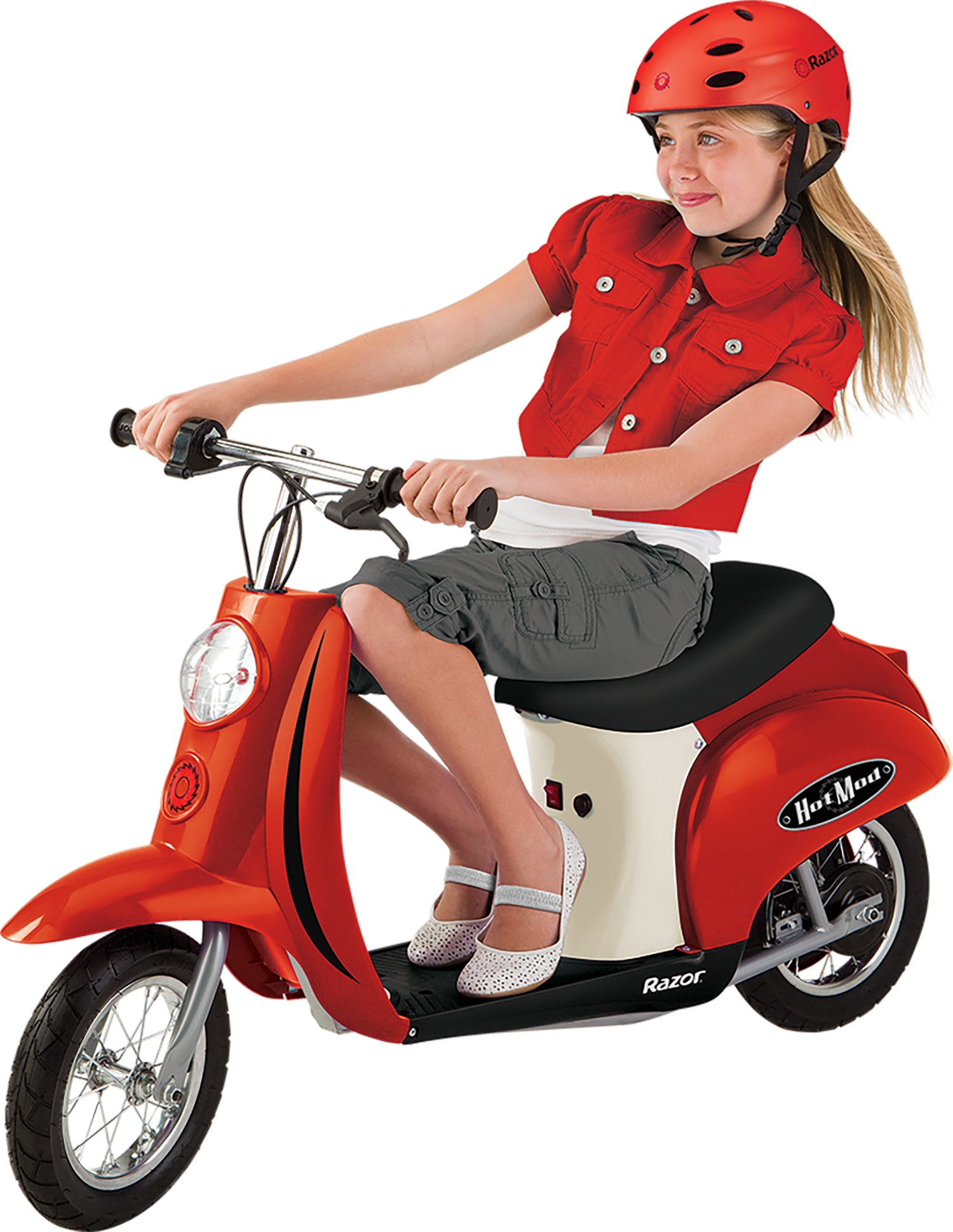 Razor Pocket Mod Euro 250W Electric Kids Scooter w/ Helmet & Safety Pads, Red