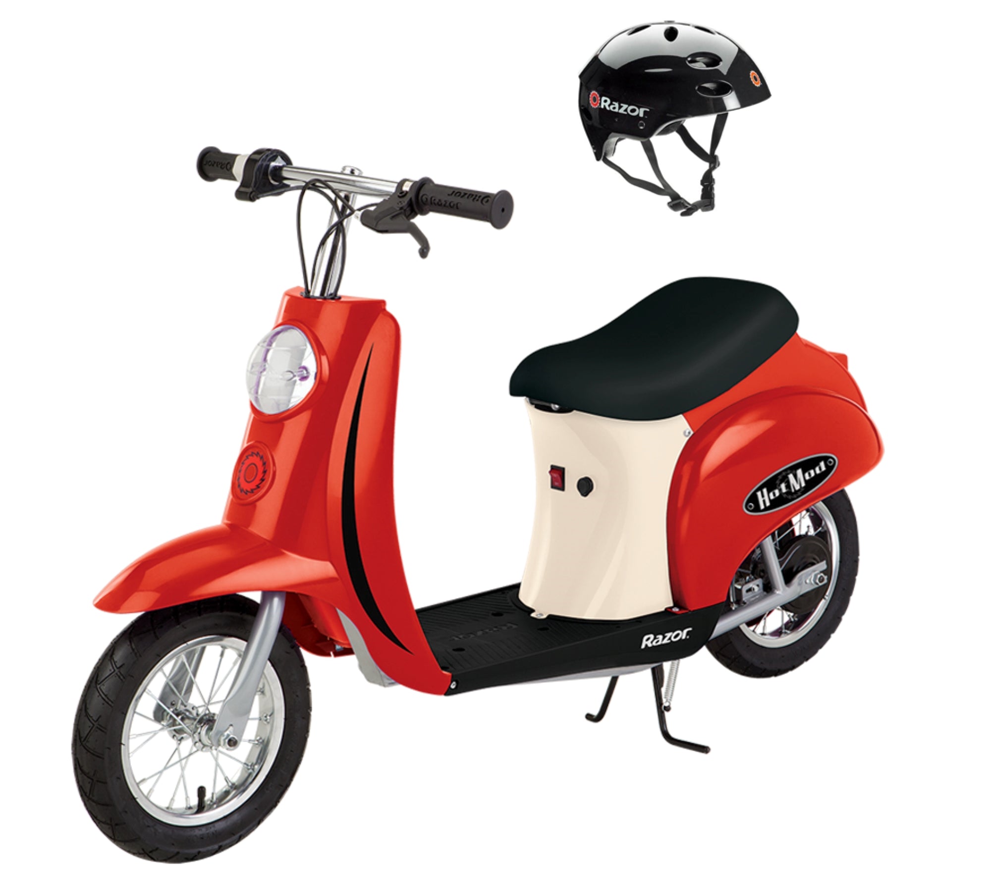 Razor Pocket Mod Mini Euro 24V 250W Electric Kids Retro Scooter with Helmet, Red