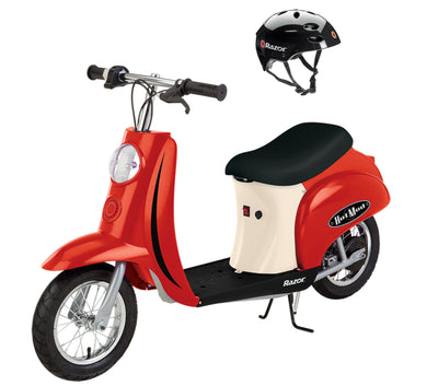 Razor Pocket Mod Mini Euro 24V 250W Electric Kids Retro Scooter with Helmet, Red