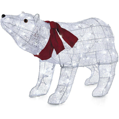 NOMA 3.5 Ft Pre Lit LED Polar Bear Holiday Decoration, White with Red Scarf