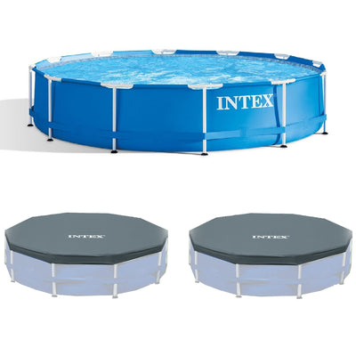Intex 12 Foot x 30 In. Above Ground Pool & 2 Intex 12 Foot Round Pool Covers