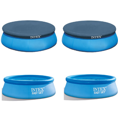 Intex 8ft Above Ground Swimming Pool Cover(2) & 8ft Inflatable Top Round Pool(2)