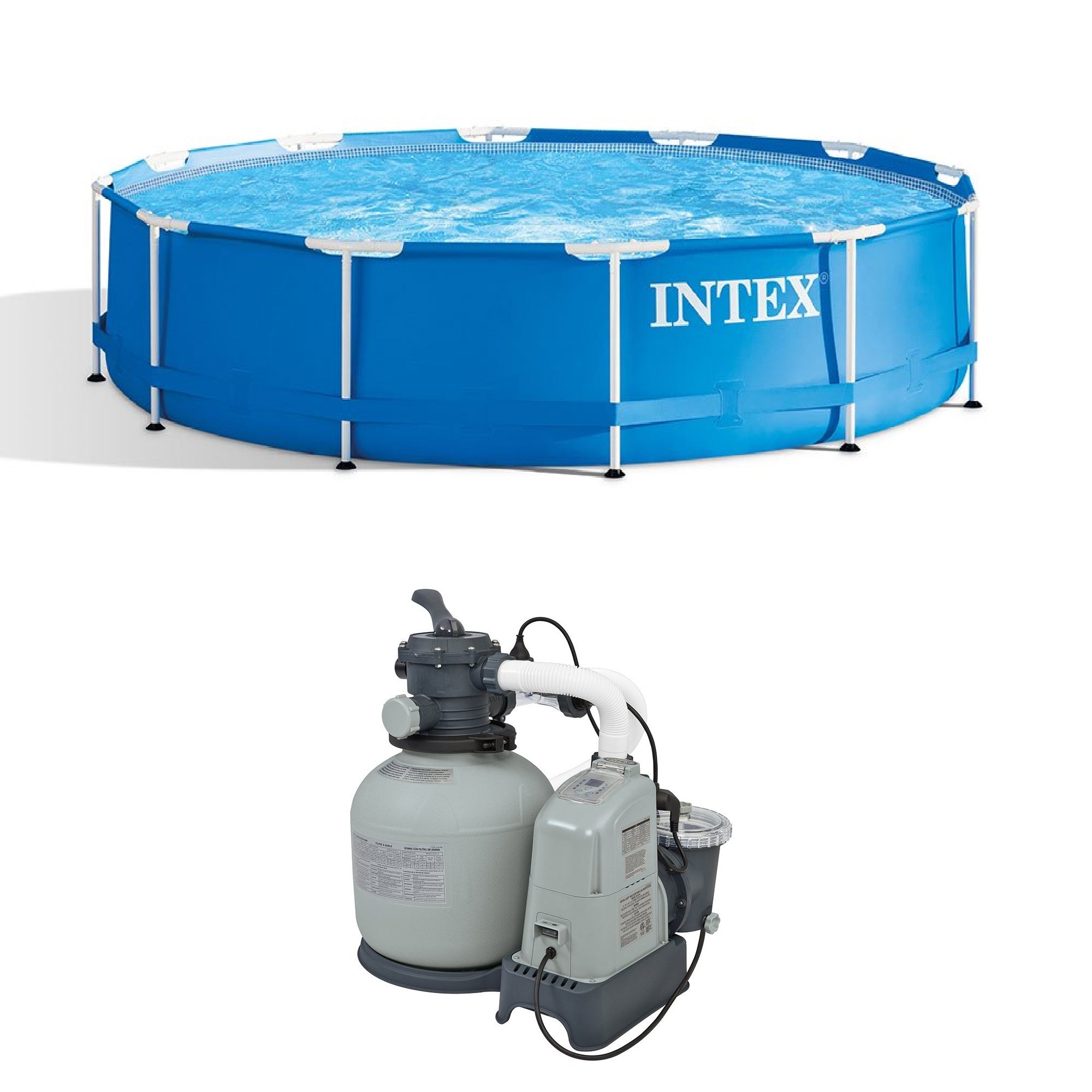 Intex 12 Ft x 30 In Above Ground Pool & Intex 1600 GPH Sand Filter Pump Set - VMInnovations