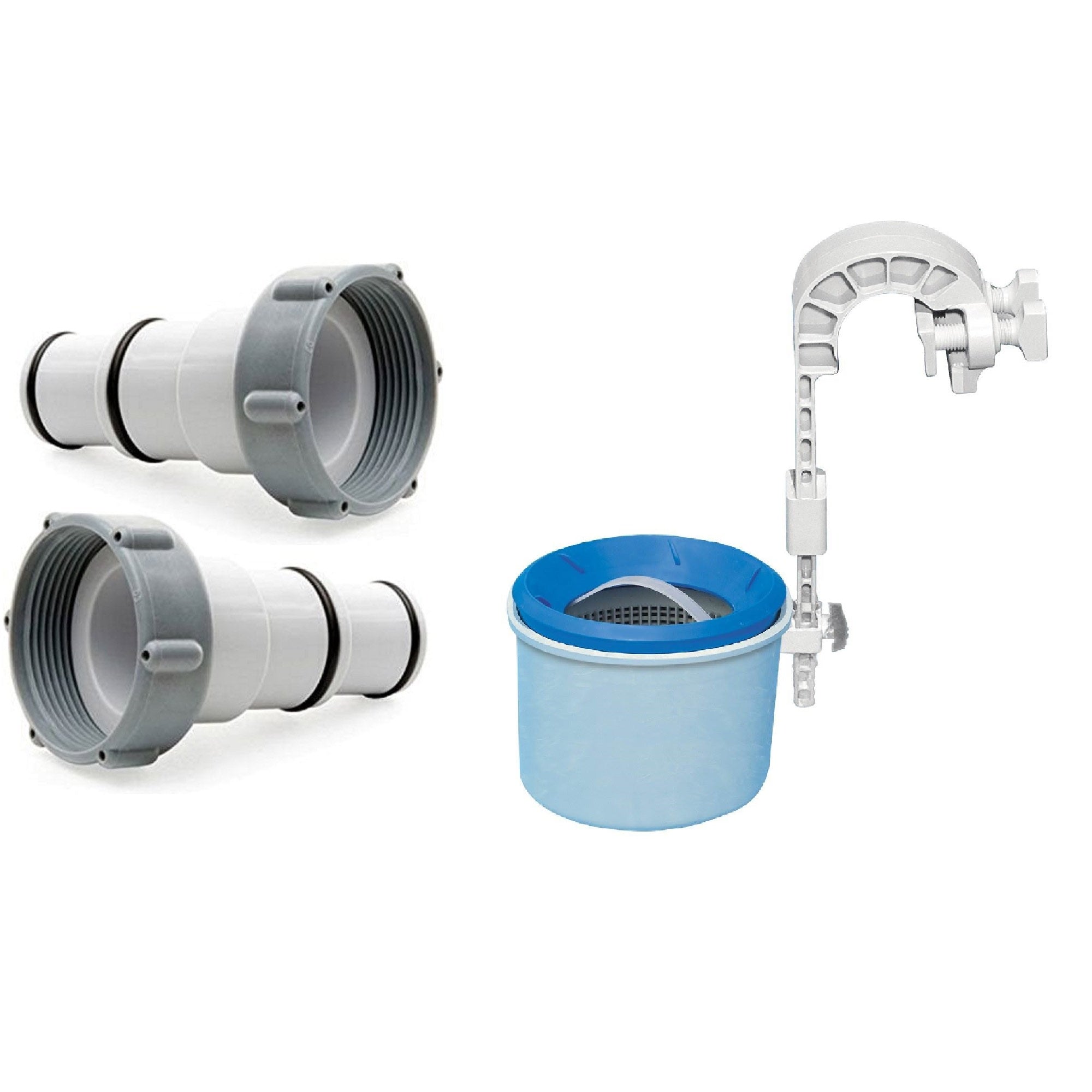 Intex Replacement Hose Adapter (Pair) & Intex Deluxe Wall-Mounted Pool Skimmer