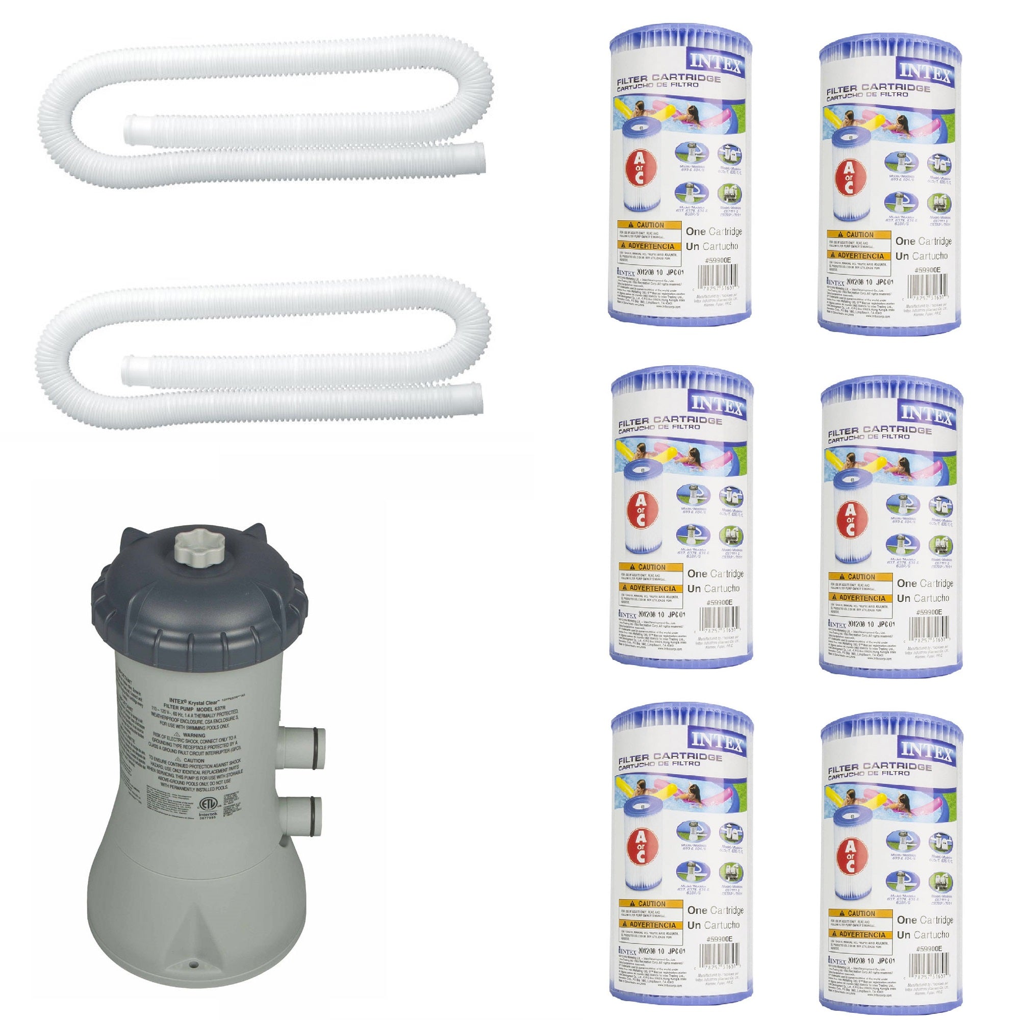 Intex 1.25In Dia. Replacement Hose (2), Pool Filter Pump & Tye A Filters (6)