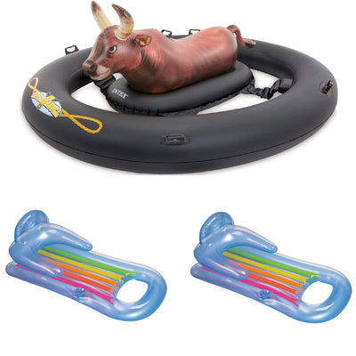 Intex Inflatabull Bull-Riding Pool Float & 2 Intex King Kool Inflatable Lounge - VMInnovations