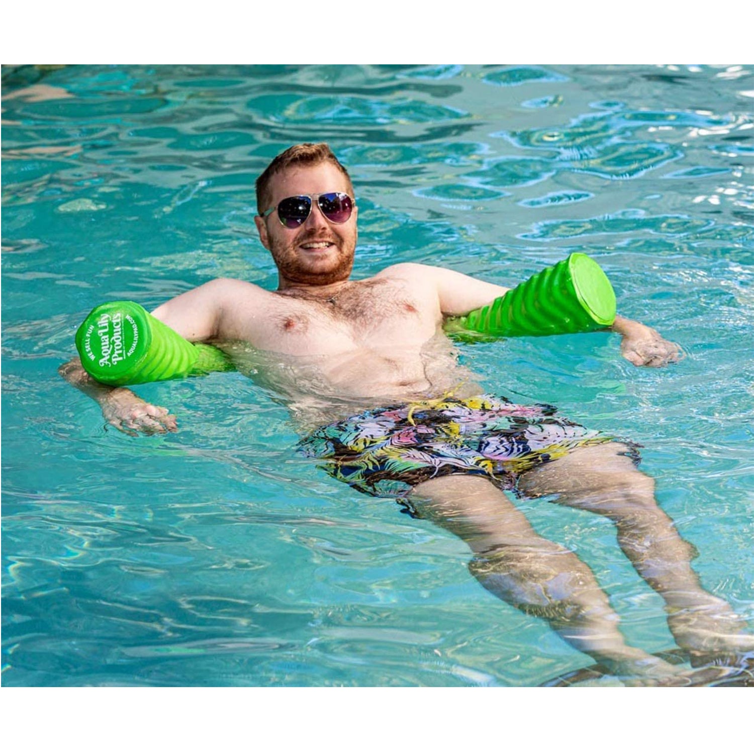 Aqua Lily Pad 20' Floating Foam Island with Foam Pool Noodle Float, Lime Green