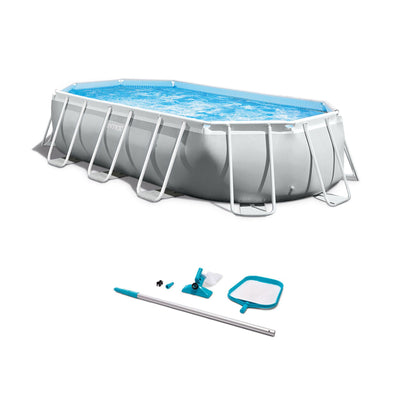 Intex 16.5ft x 9ft x 48in Oval Prism Pool and Cleaning Kit with Skimmer - VMInnovations