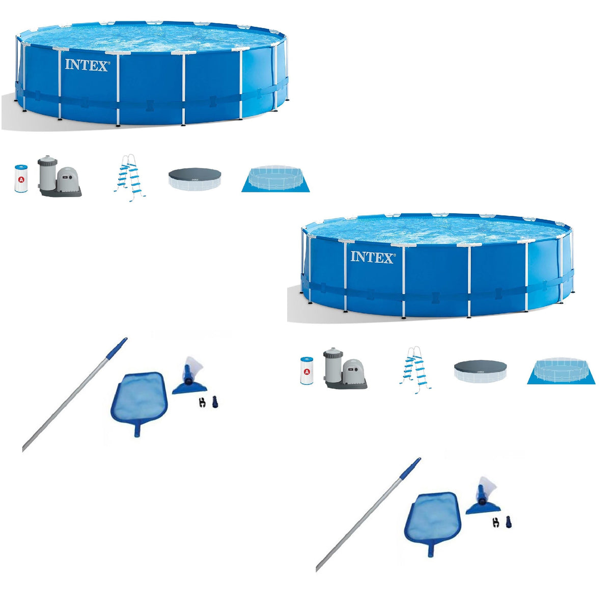 Intex 15ft x 48in Above Ground Pool Set (2) & Intex Maintenance Pool Kit (2)